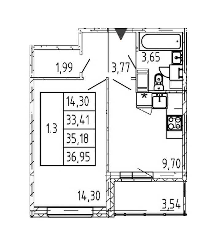 1-комнатная квартира 33.41 м², 4/12 эт., ЖК «Полис ЛАВрики»